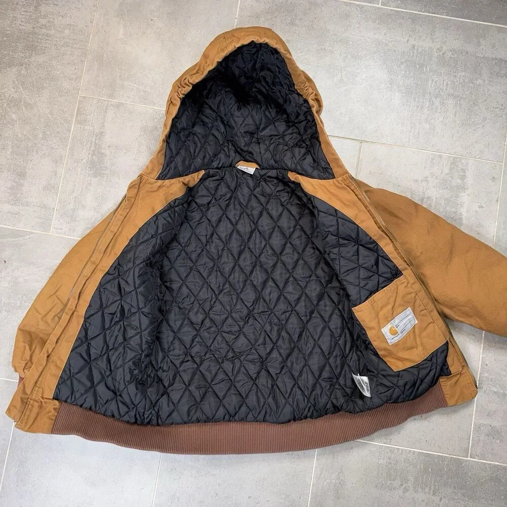 Carhartt Youth Medium 10–12 Brown Hooded Canvas Quilted Lined Jacket Coat EUC
